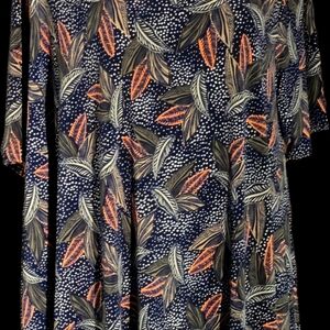 Curvy Boutique Tunic / Dress Leaf Print 3/4 Sleeves Women size 3XL